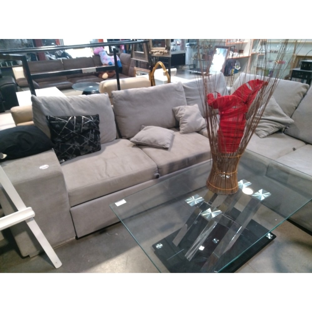 Canapé d'angle convertible en tissu gris