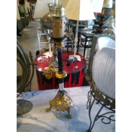 petite lampe bougie pied lion bronze 