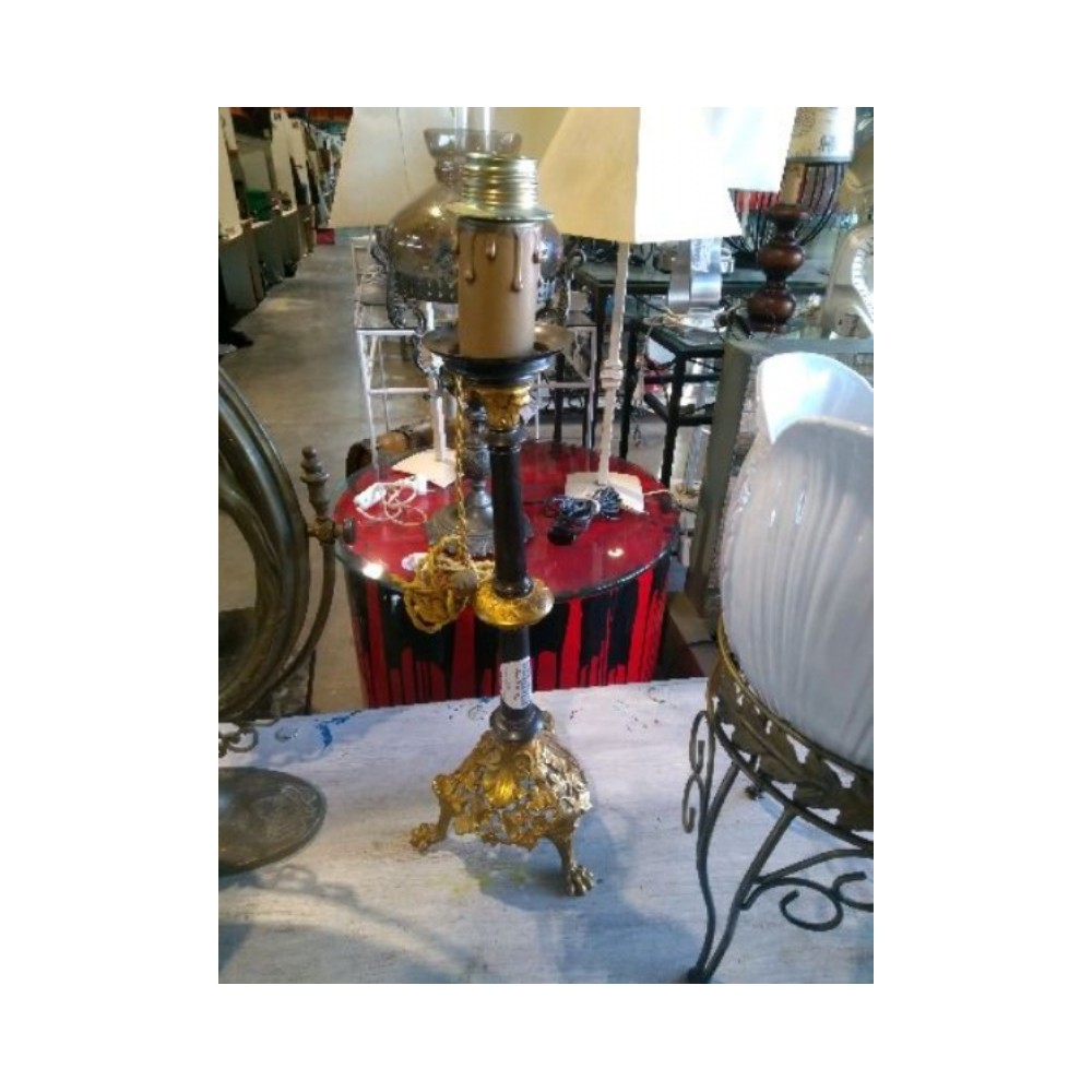 petite lampe bougie pied lion bronze 