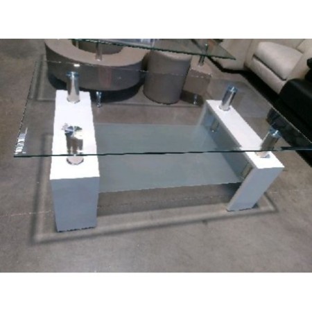 Table basse vitrée + bois blanc 60x110