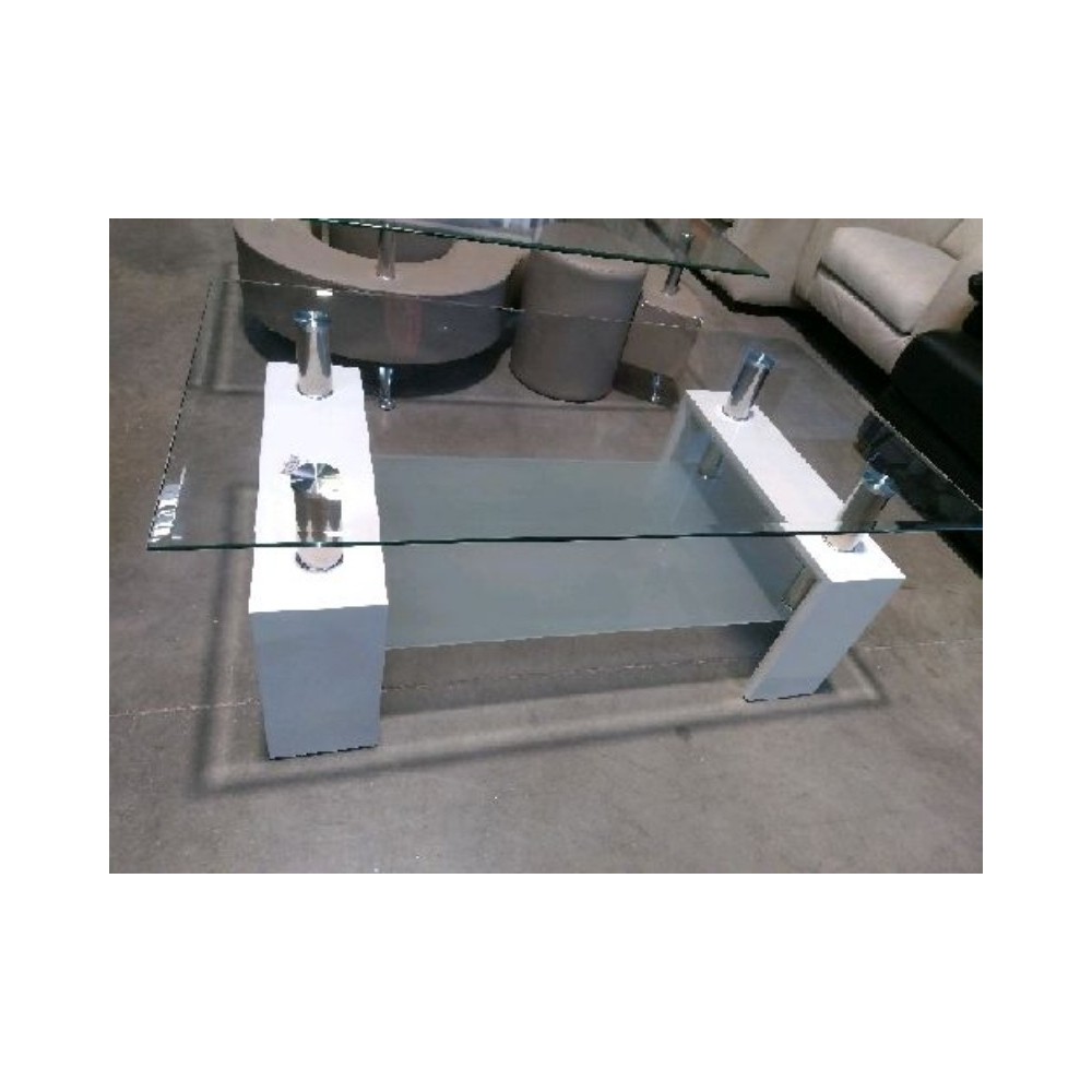 Table basse vitrée + bois blanc 60x110