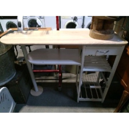 Table de bar blanche et bois avec tiroir