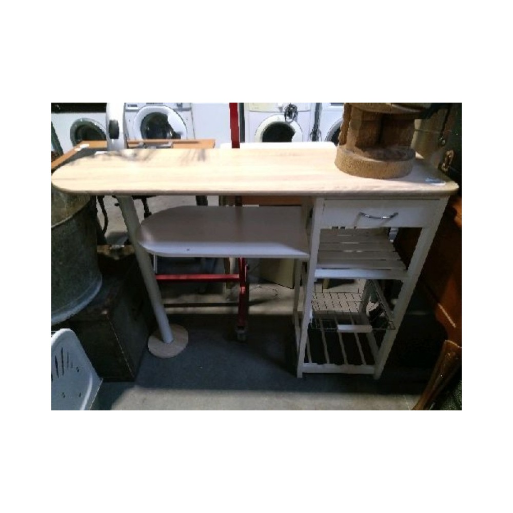 Table de bar blanche et bois avec tiroir